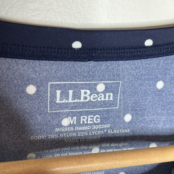 LL Bean Polka Dot Rash Guard Womens Size M Nautical Preppy Beach Sailor Navy - Picture 3 of 5